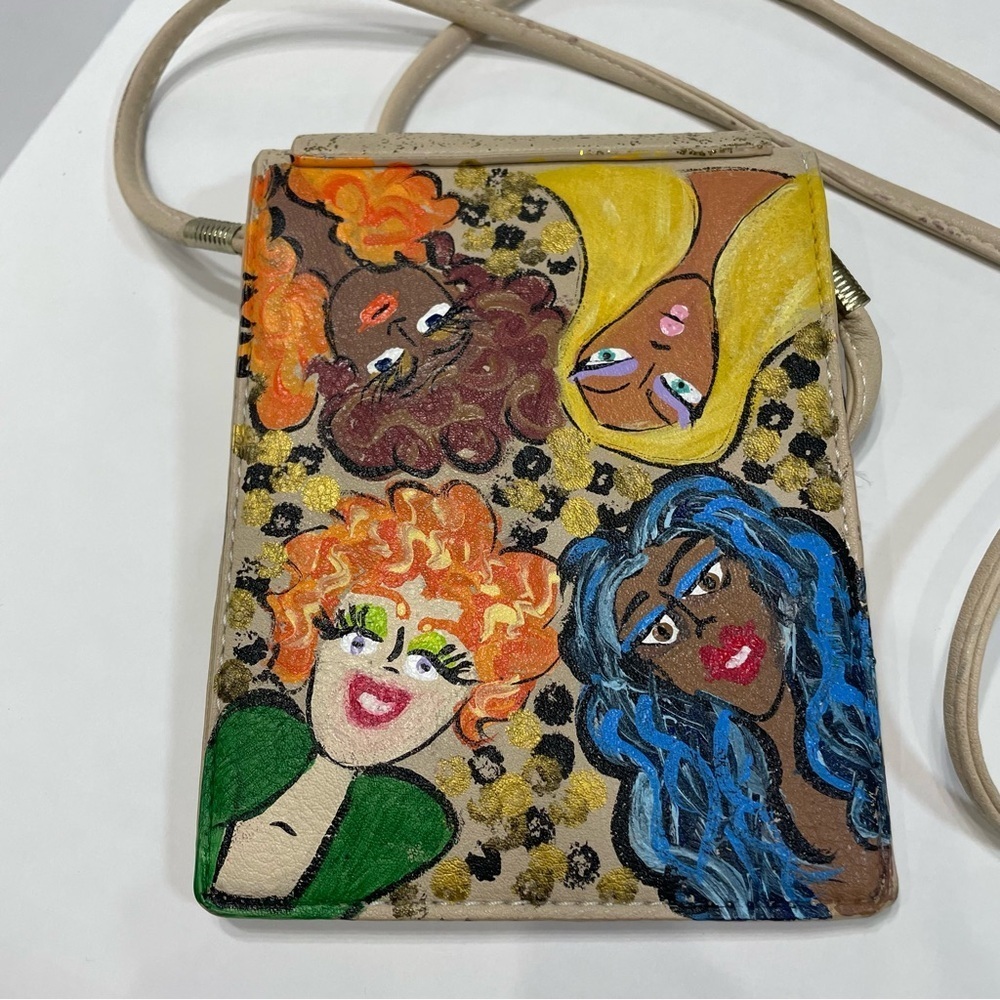 Handpainted Crossbody Bag with Artistic Design. Women Power. Signed. Rare